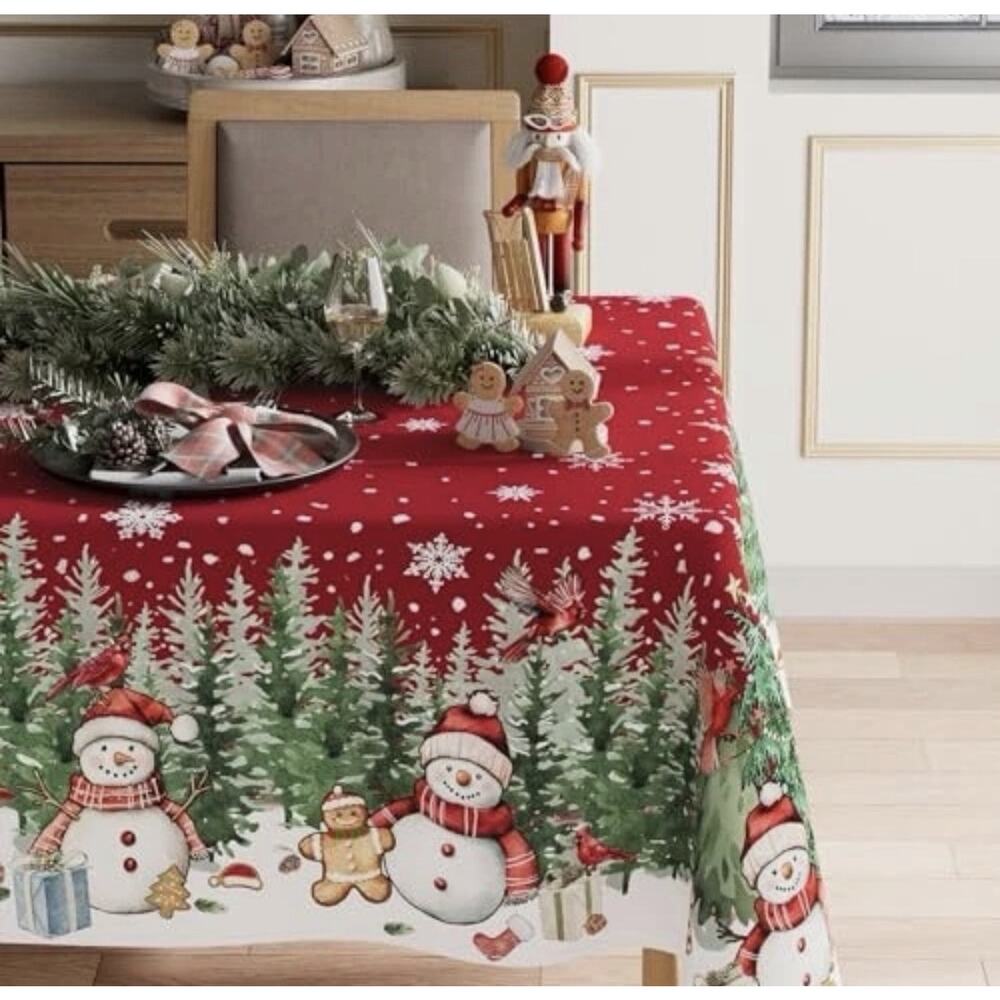 Snowman Gingerbread Man Tree Winter Tablecloth 84" x 60" (Rectangular) - Picture 2 of 4